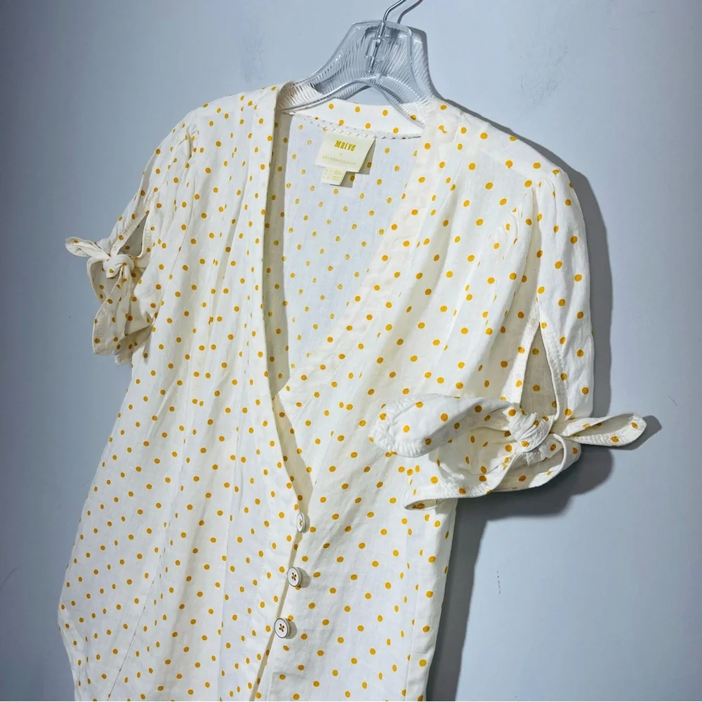 Anthropologie Maeve Louise Wrapped Blouse Size 0 Polka Dot Retro Puff Sleeve Top